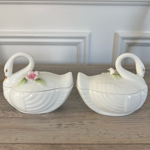 Hankook Korea Swan Bone China Porcelain Trinket Box Jewelry Box - Picture 4 of 14